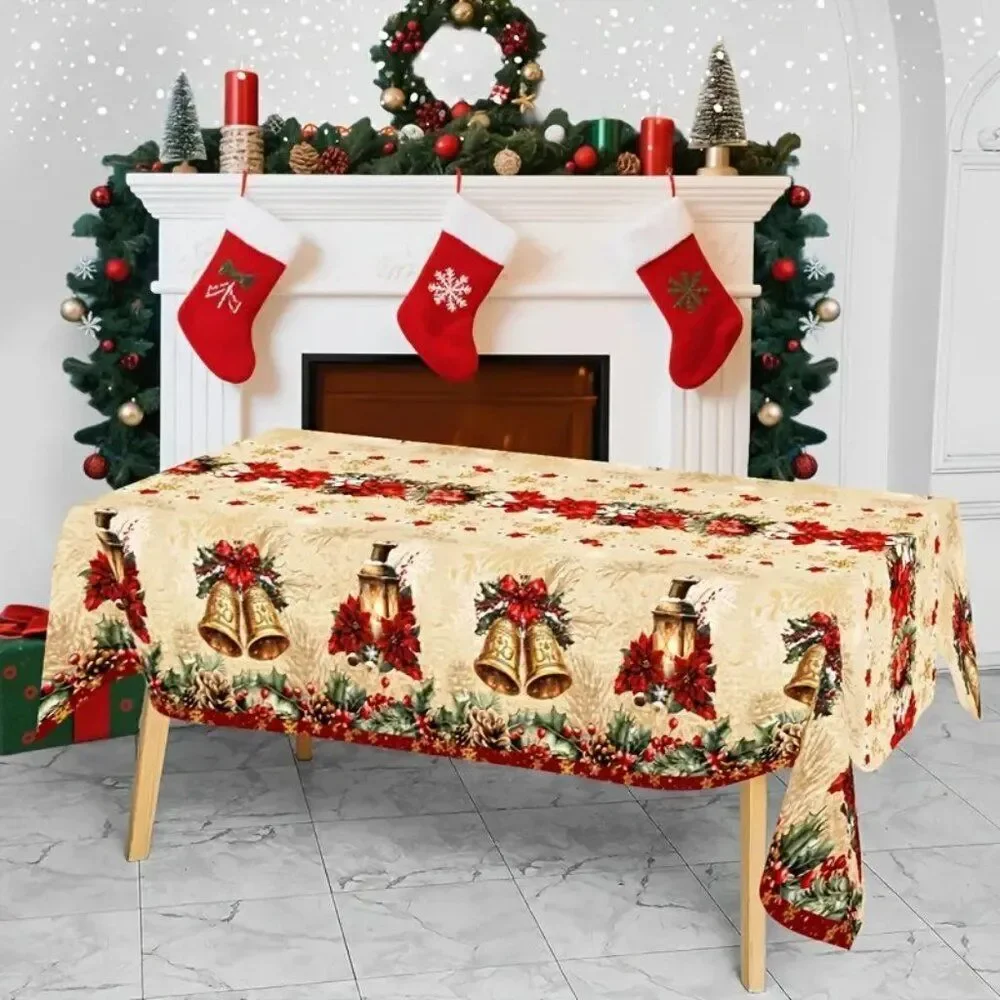 51x87in Elegant Disposable Red Poinsettia Floral Plastic Christmas Tablecloth